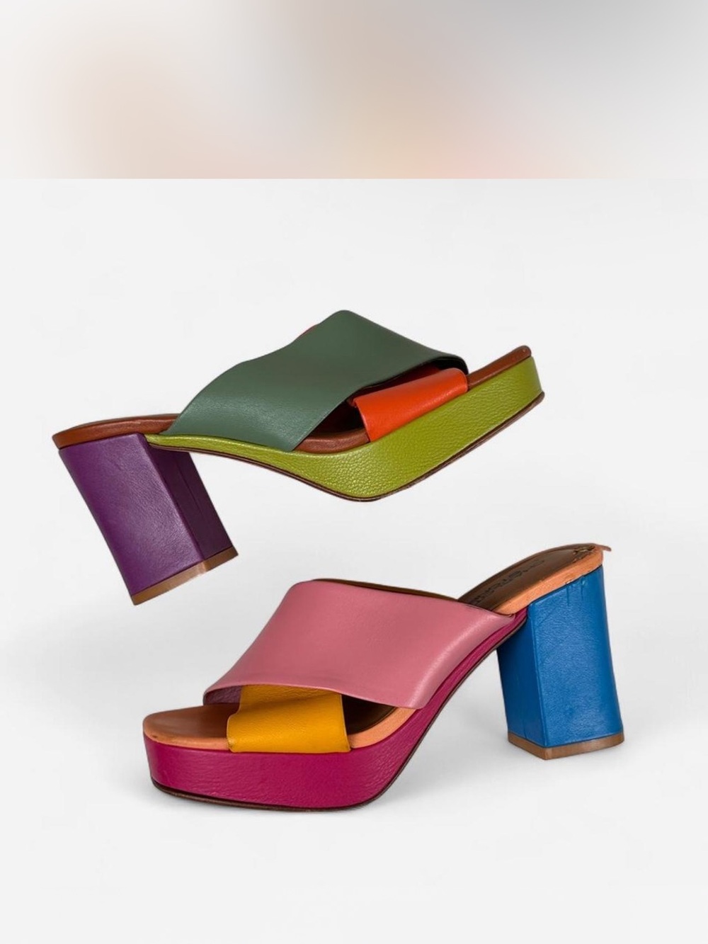 Charlotte Stone Colorblock Multi-Color Leather Platform Mule Heels - Picture 3 of 8